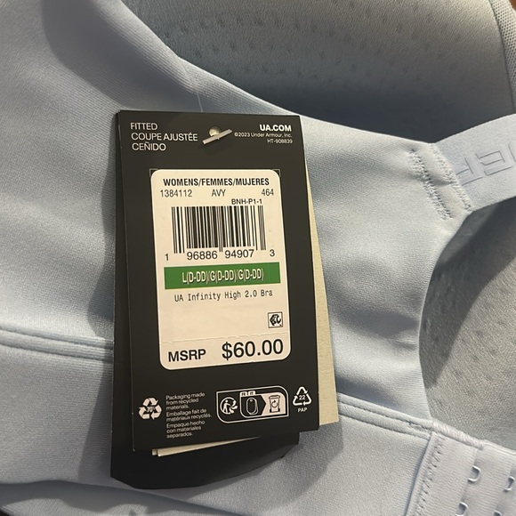 UA Infinity 2.0 High Sports Bra Nimbus Blue Large D/DD - Picture 4 of 4